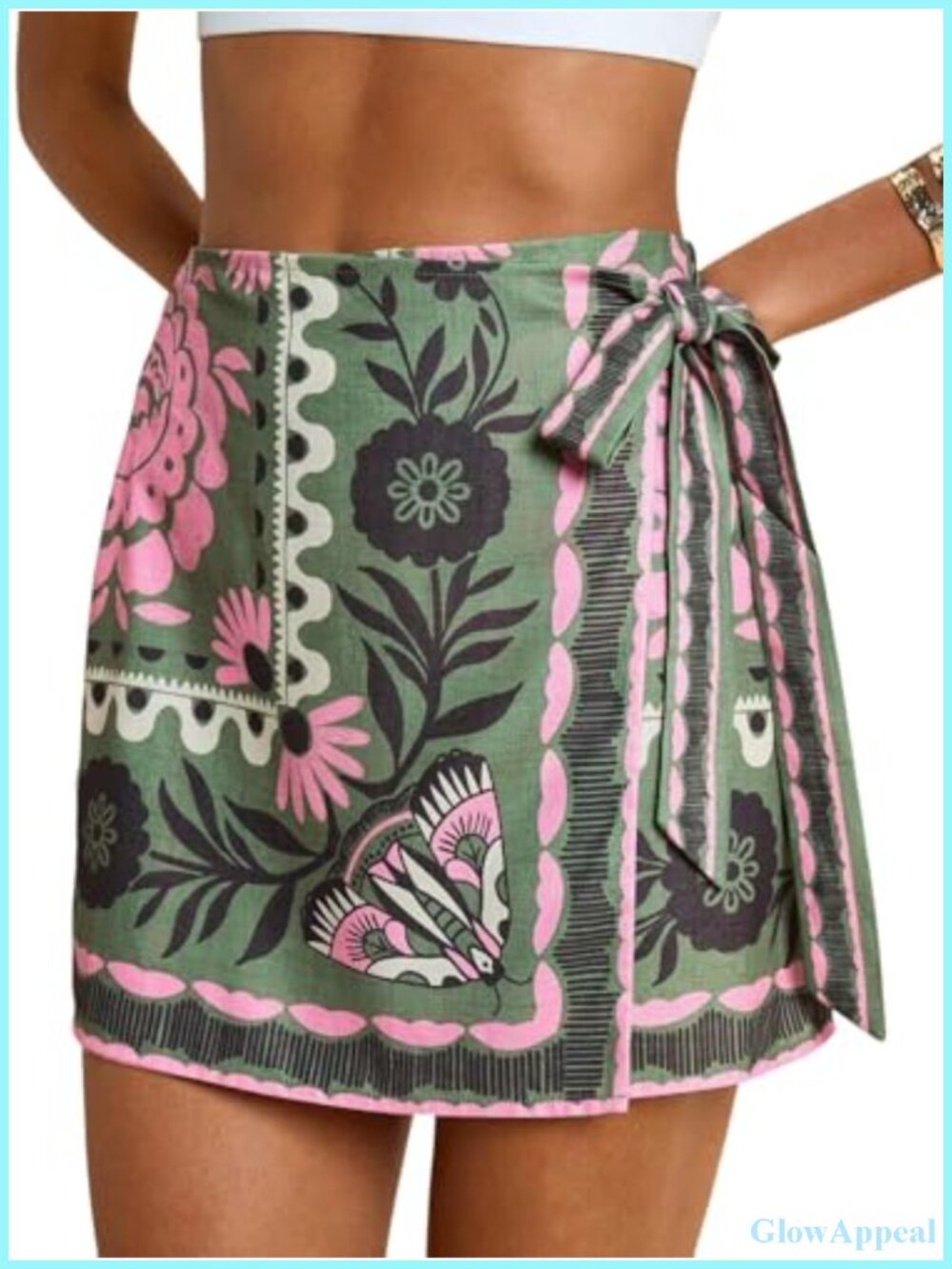 Women's Wrap Mini Skirt Boho Floral High Waist Side Tie Summer Beach